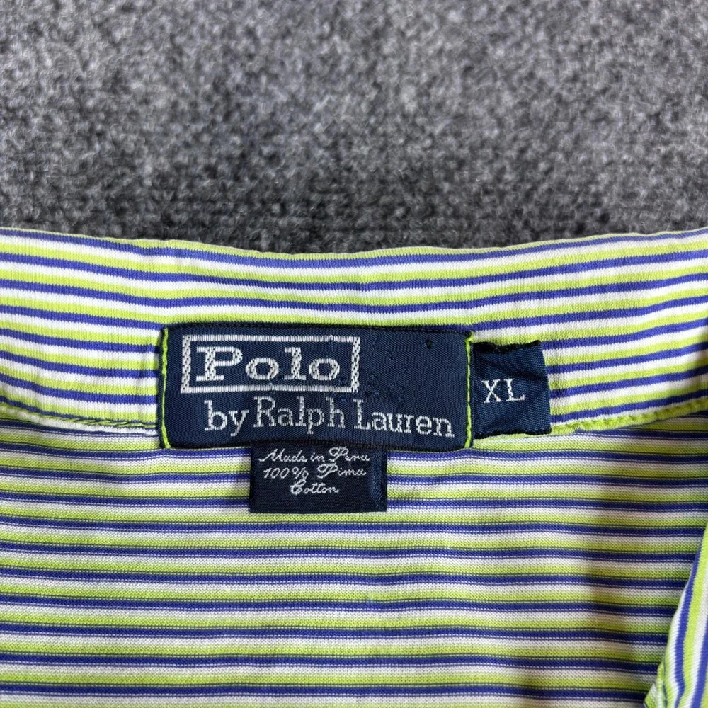 Polo Ralph Lauren Polo Shirt Mens XL Green Blue Striped Pima Cotton Pocket Pony
